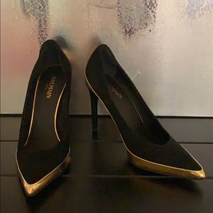 Balmain Sasha Black Suede/Gold Metallic Leather